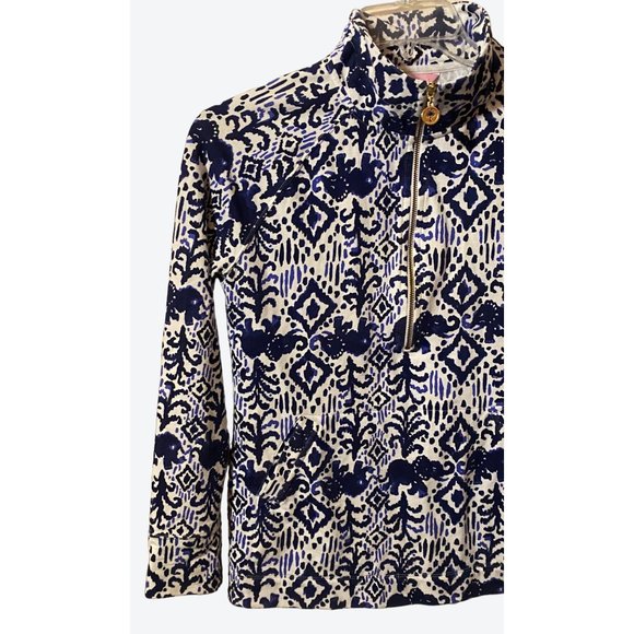 Lilly Pulitzer Women's Small 1/2 Zip Elephant Pattern Top Navy White - Picture 4 of 12